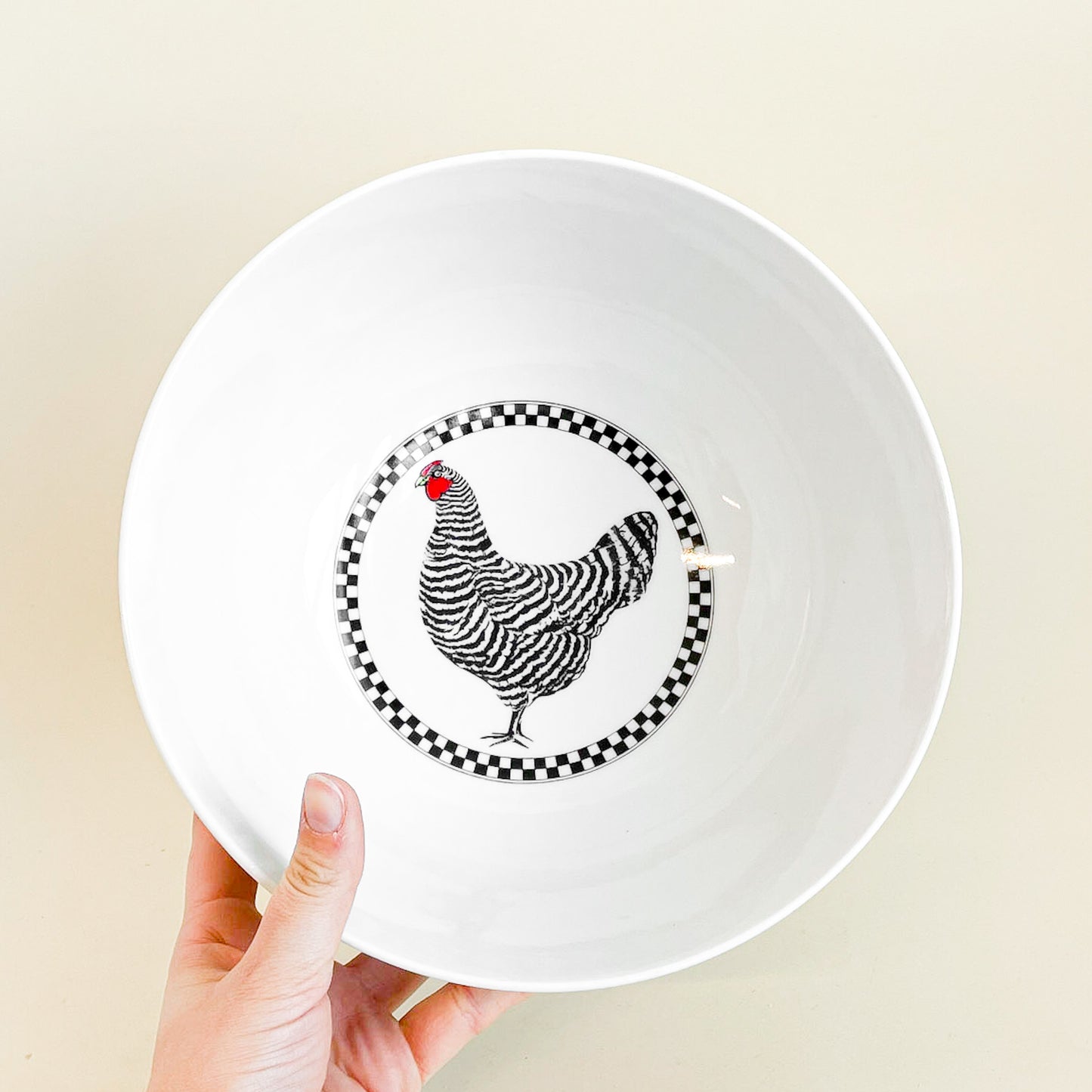 Large checkered ceramic salad bowl