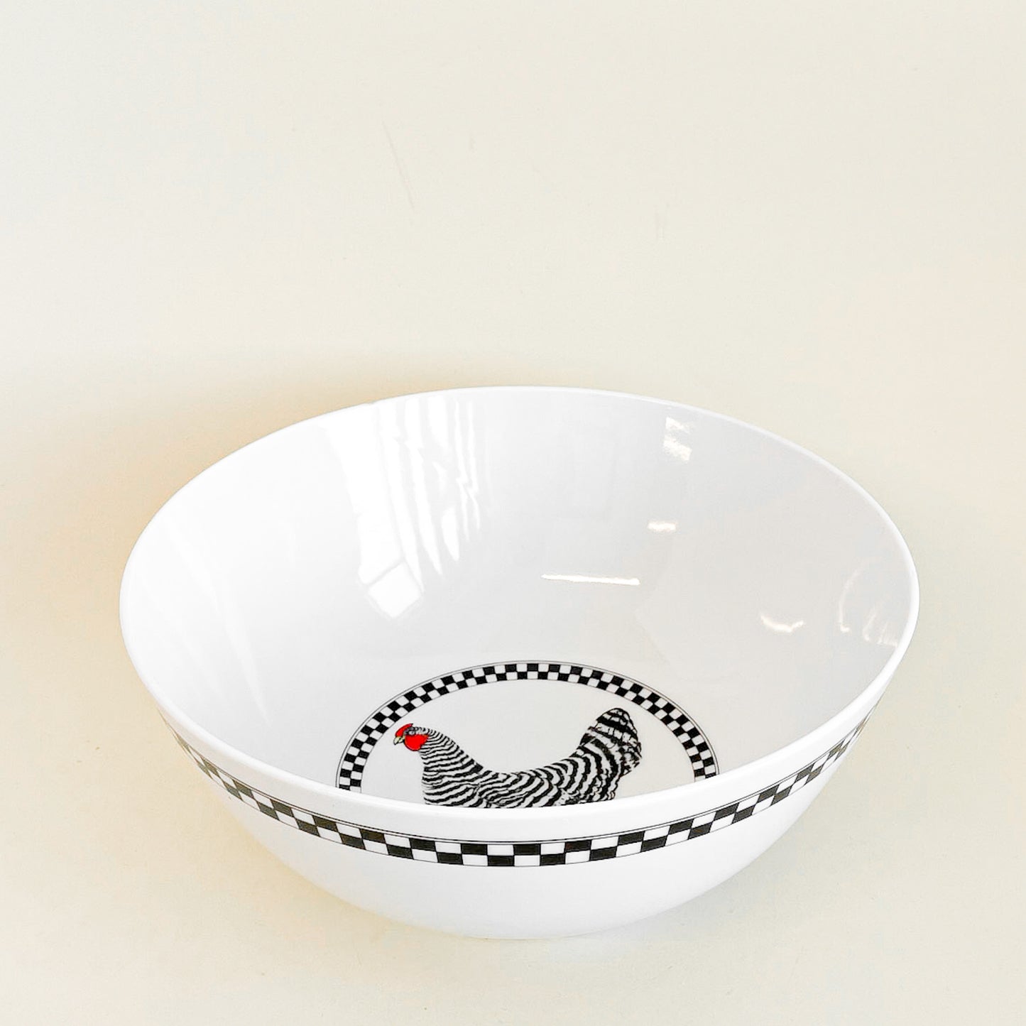 Large checkered ceramic salad bowl