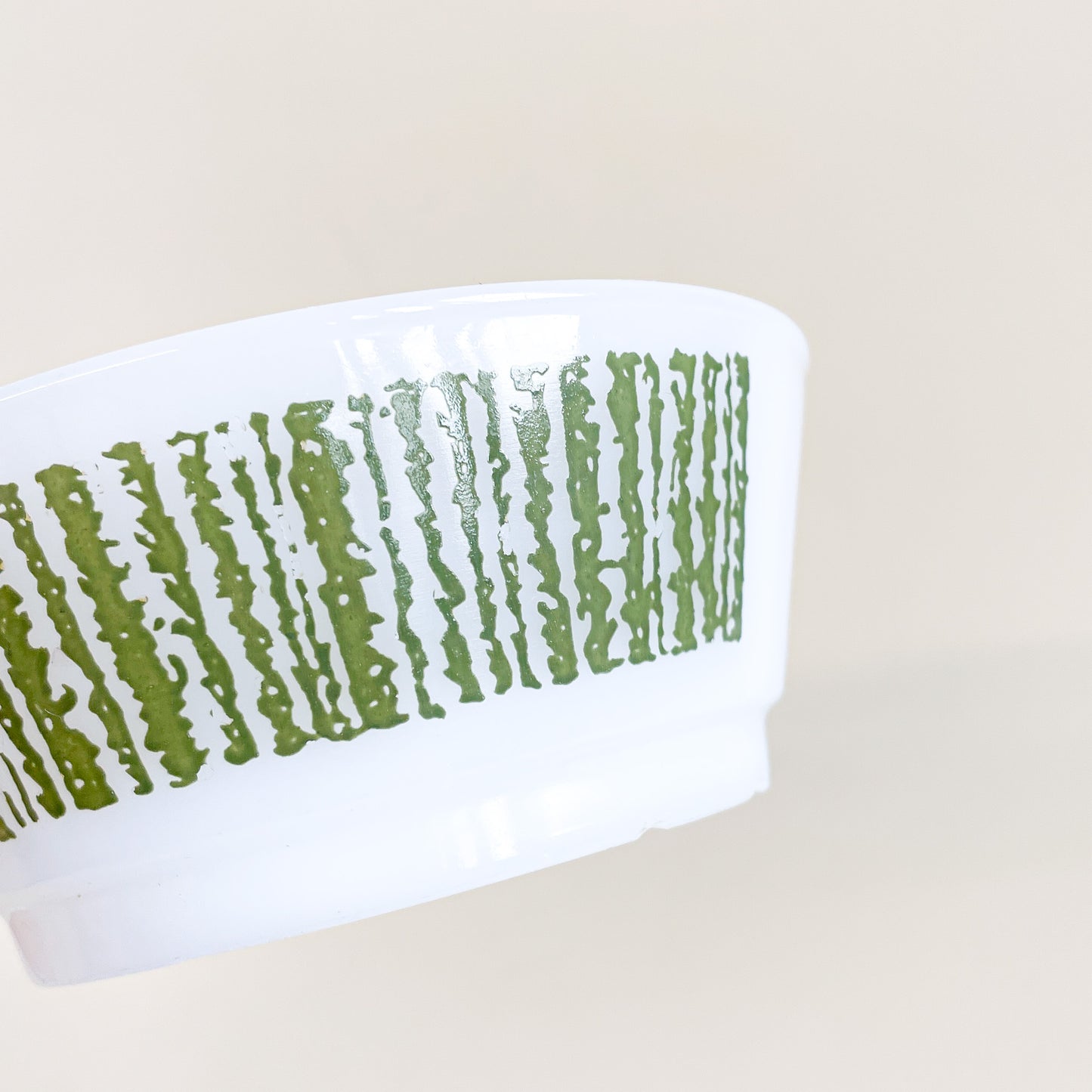 Trio of white and green Fire-King bowls