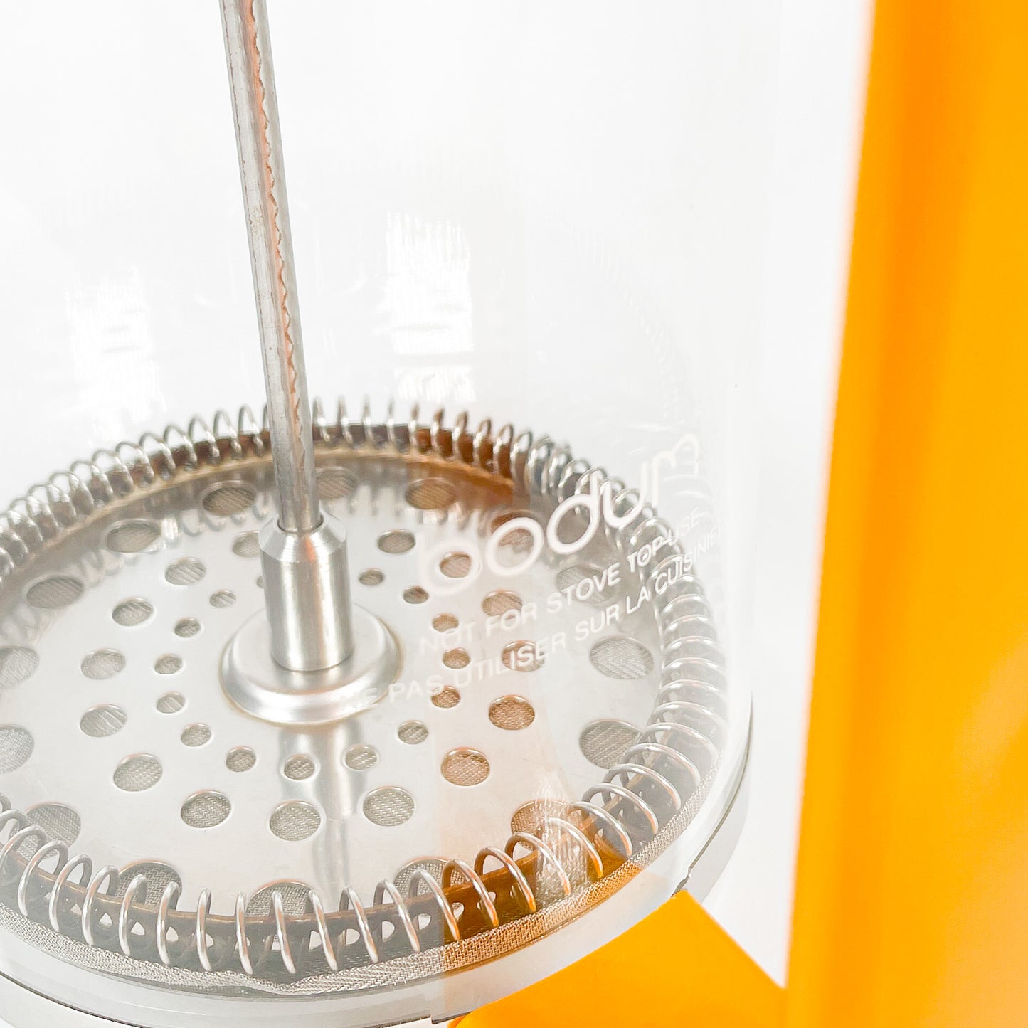 Yellow Bodum french press coffee maker