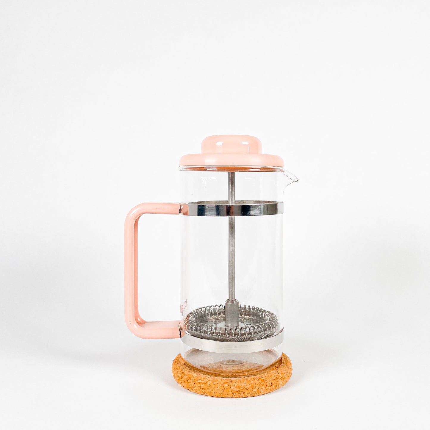 Small pink Bodum french press coffee maker