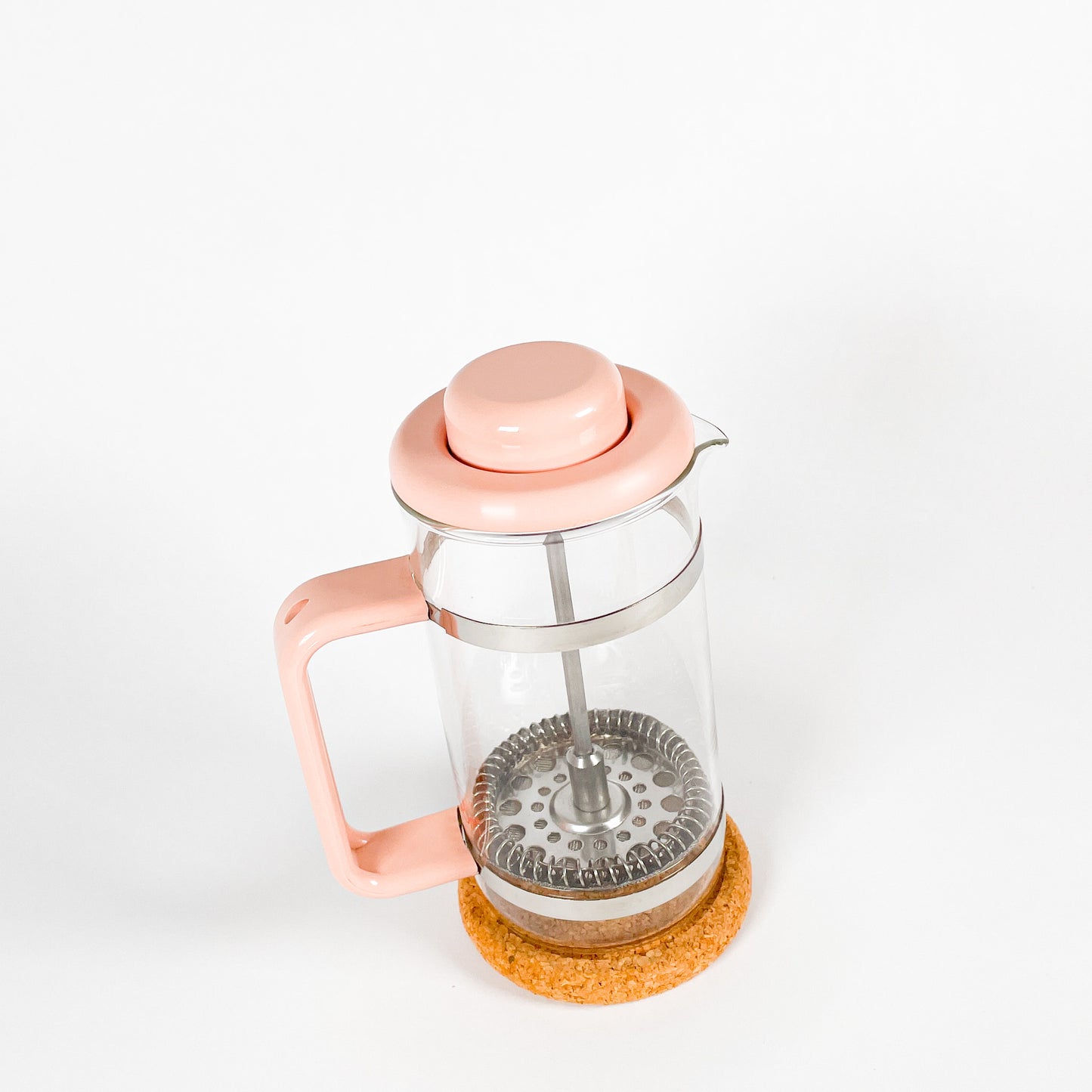 Small pink Bodum french press coffee maker