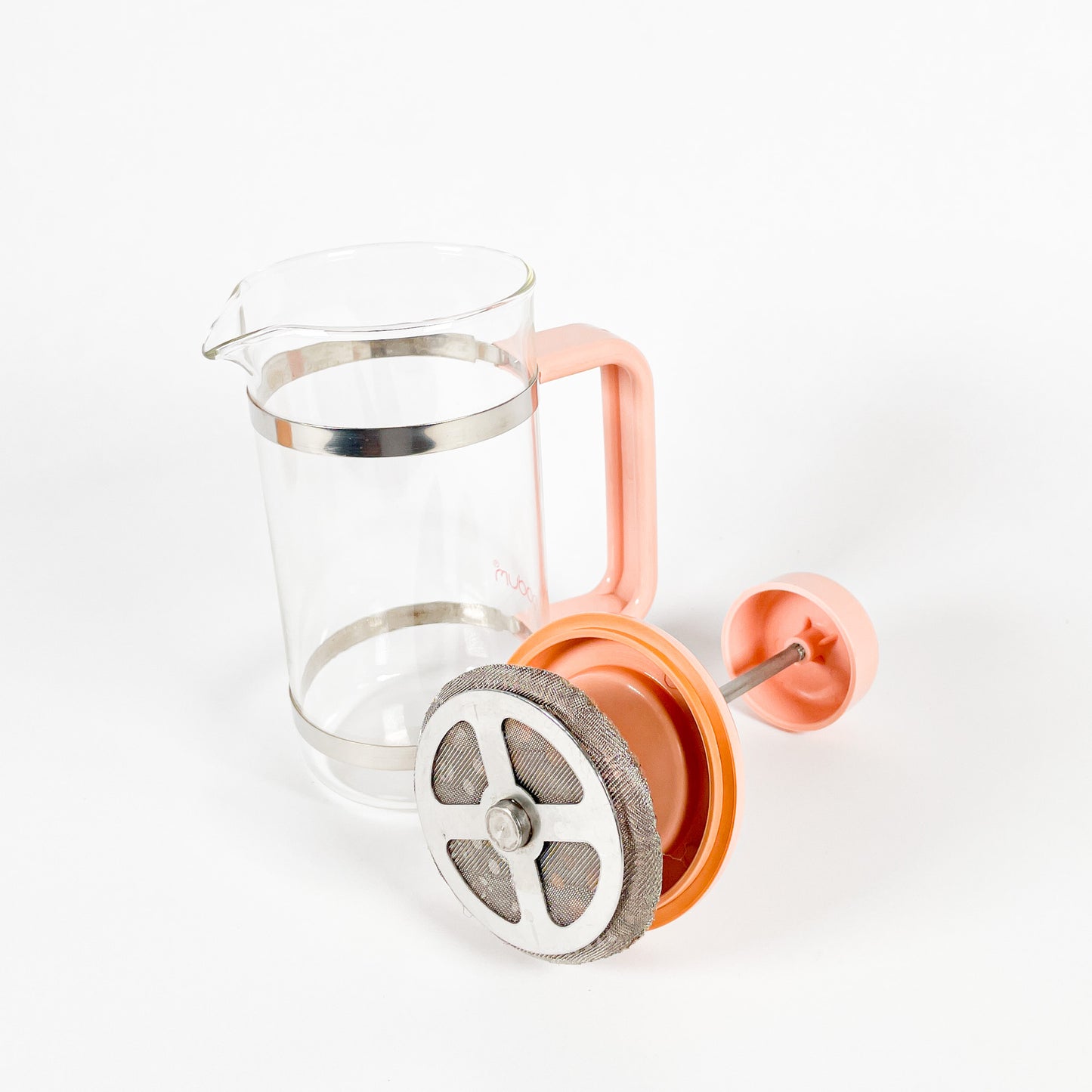 Small pink Bodum french press coffee maker