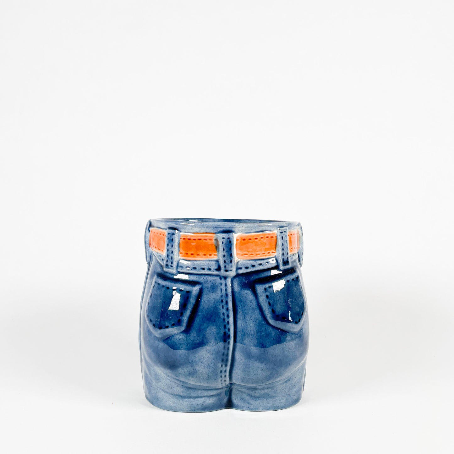 Floral jeans ceramic pot