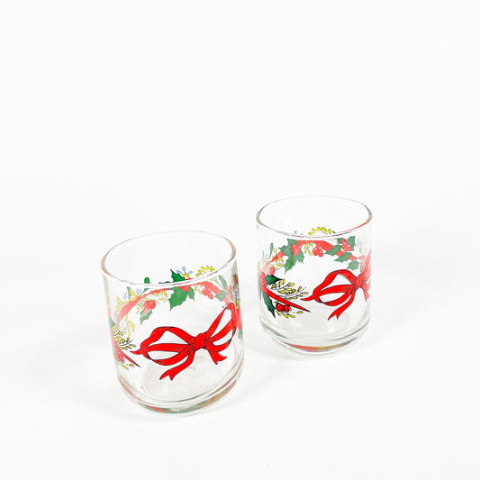 Small mistletoe leaf ribbon tumblers duo