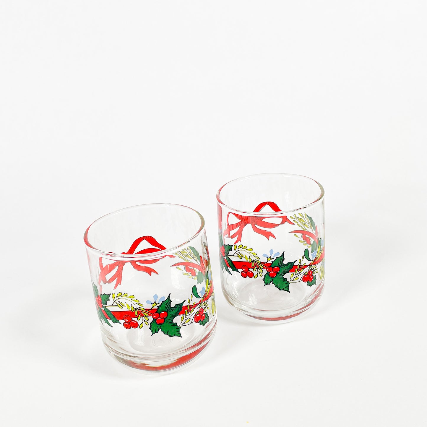 Small mistletoe leaf ribbon tumblers duo