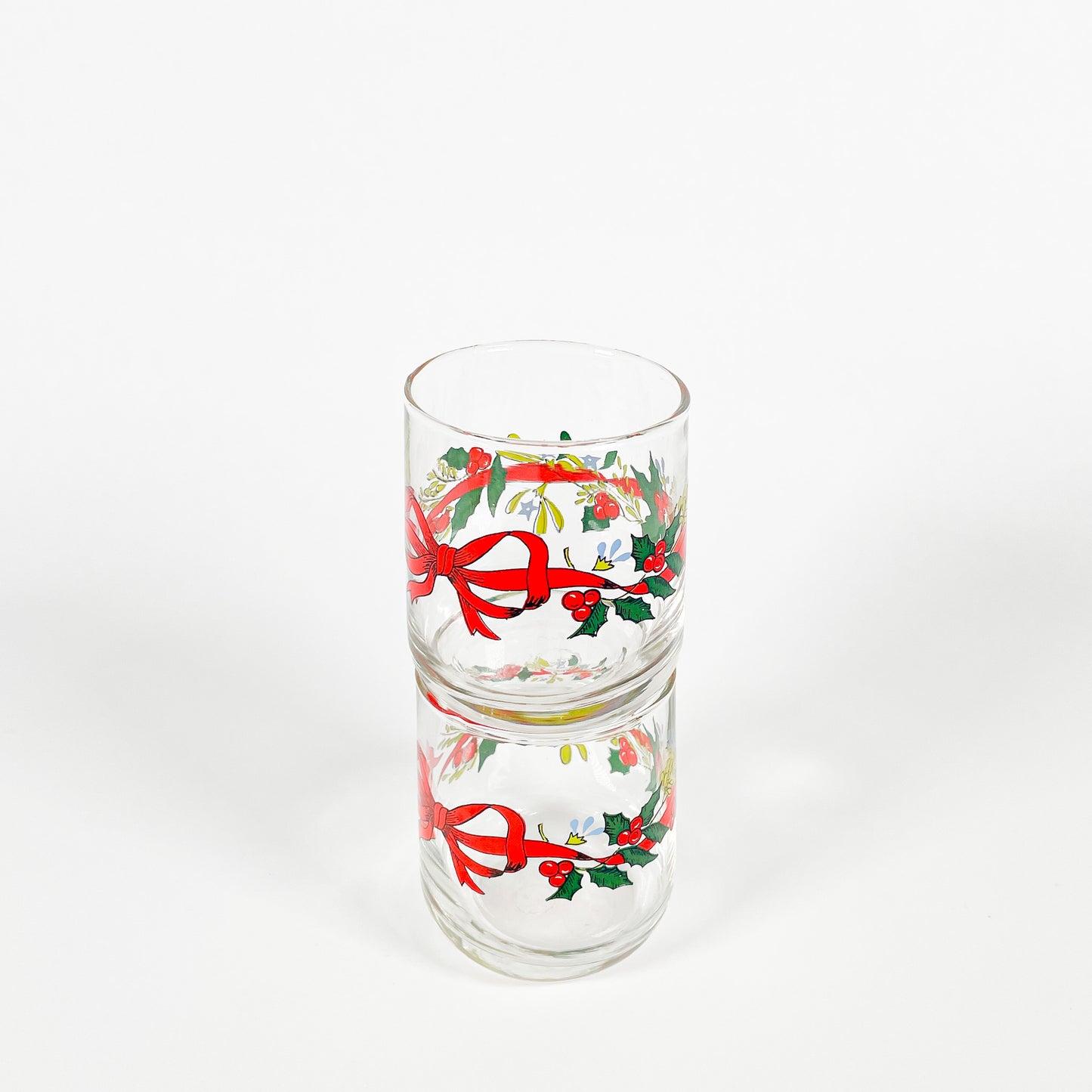 Small mistletoe leaf ribbon tumblers duo