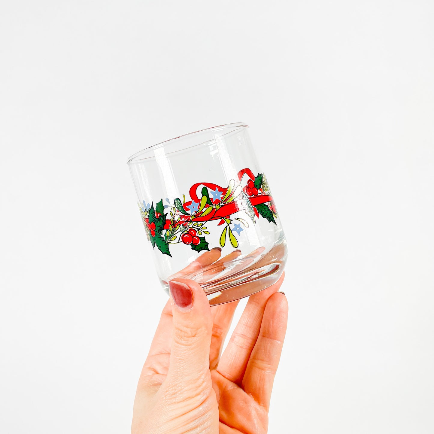 Small mistletoe leaf ribbon tumblers duo