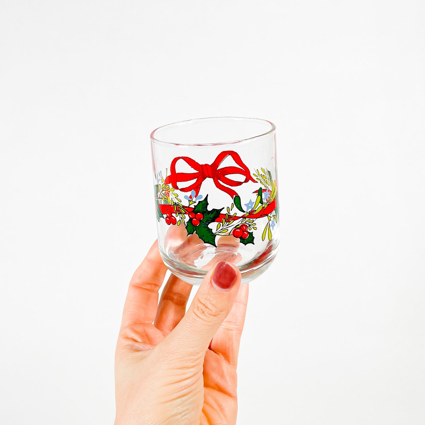 Small mistletoe leaf ribbon tumblers duo