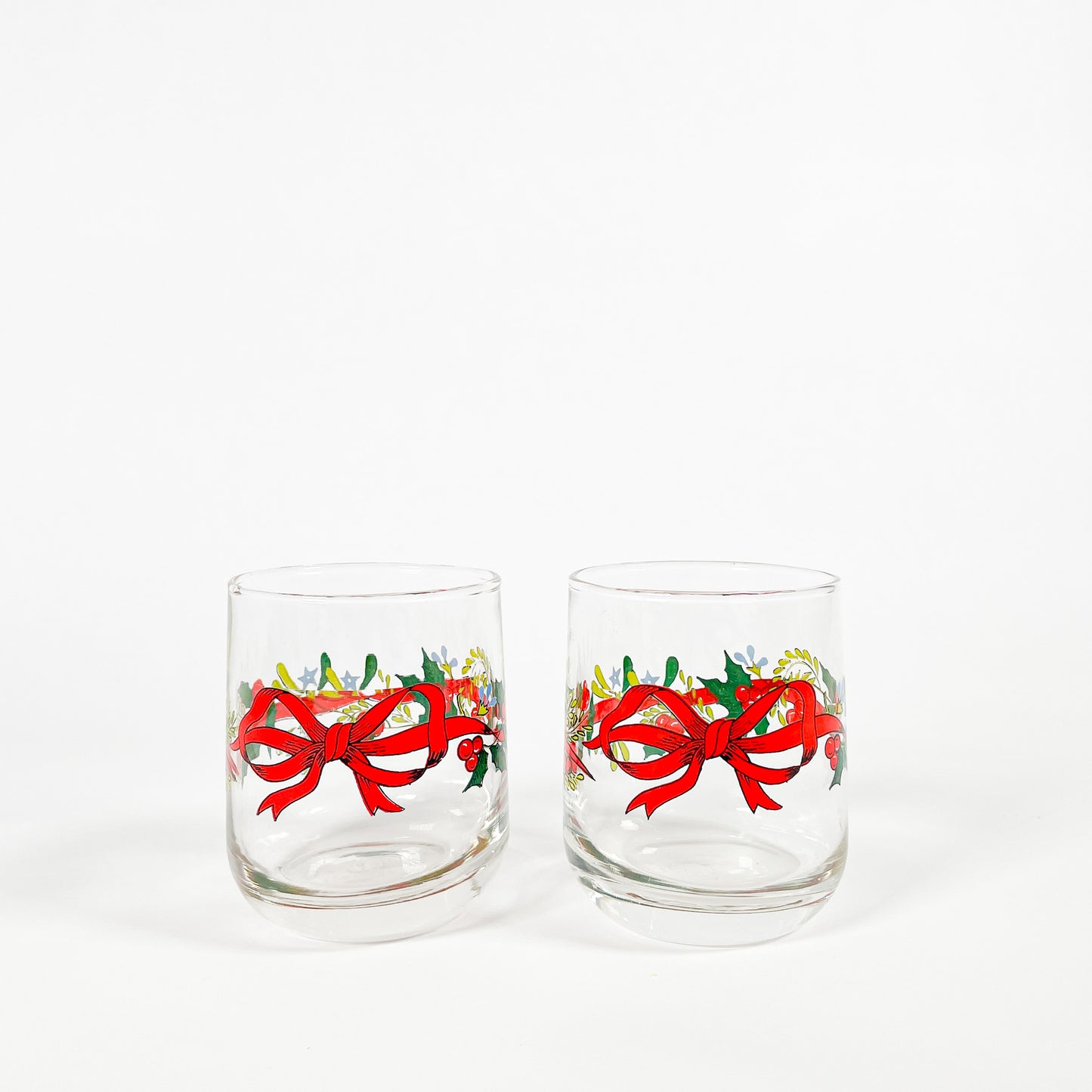Small mistletoe leaf ribbon tumblers duo