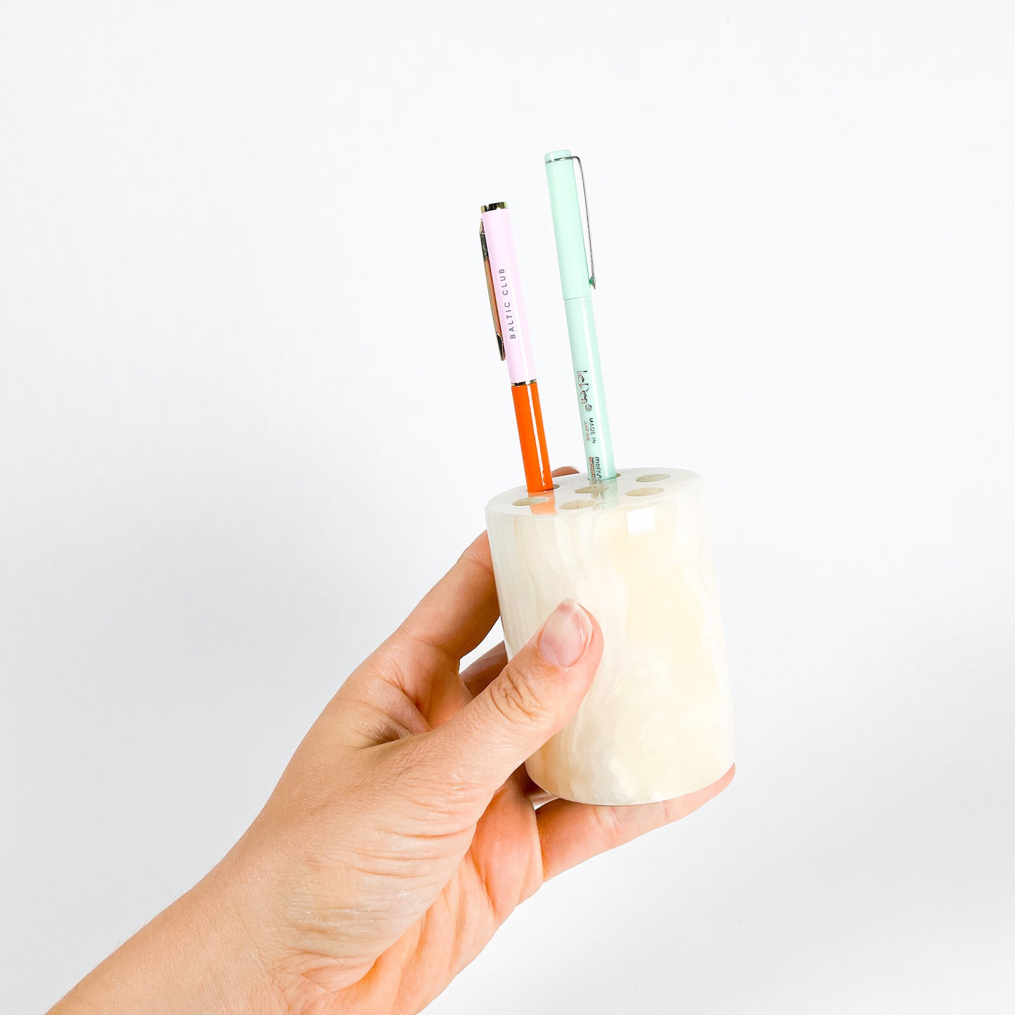 Cylindrical onyx pencil holder