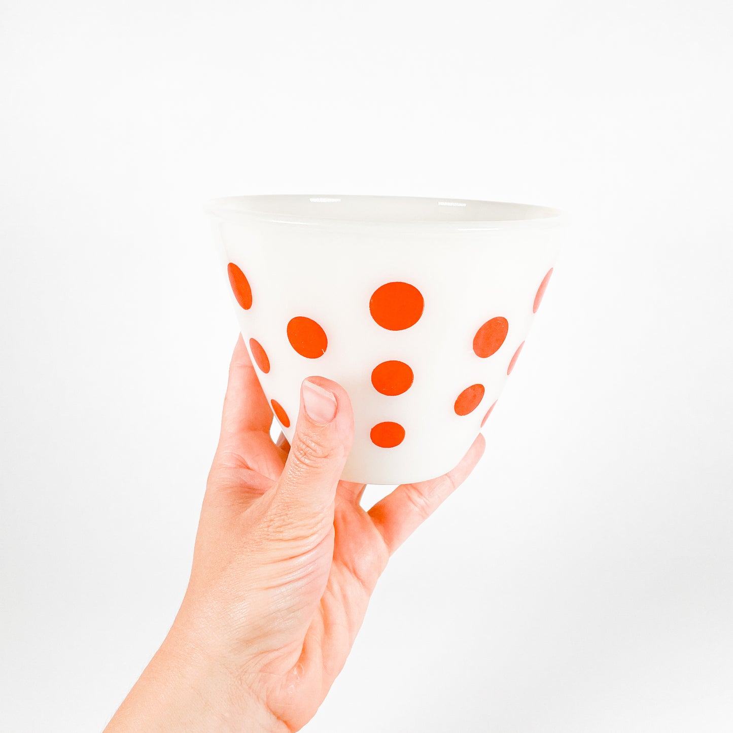 Fire King red polka dot mixing bowl set
