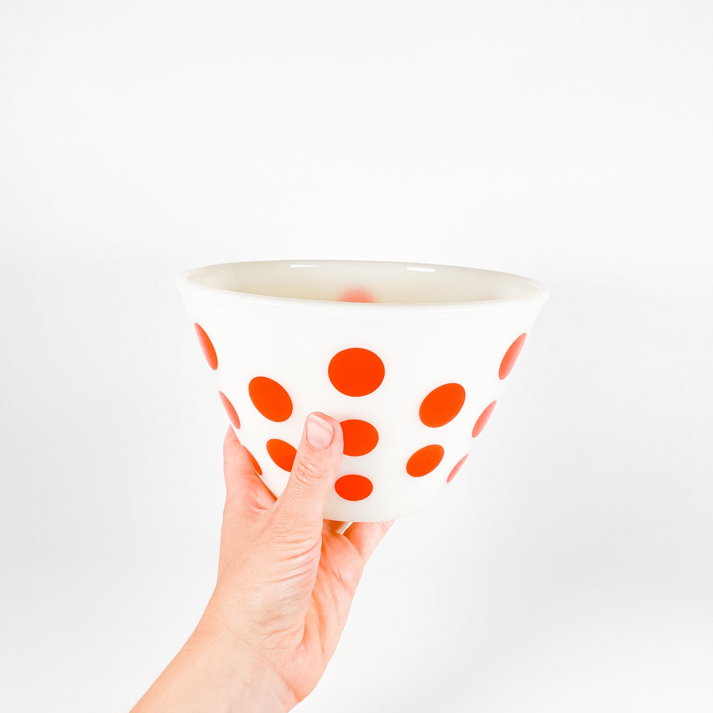 Fire King red polka dot mixing bowl set