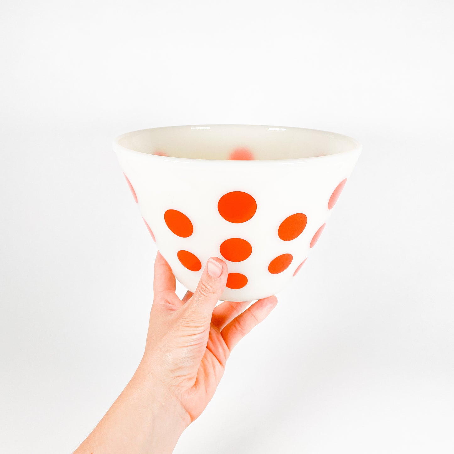 Fire King red polka dot mixing bowl set