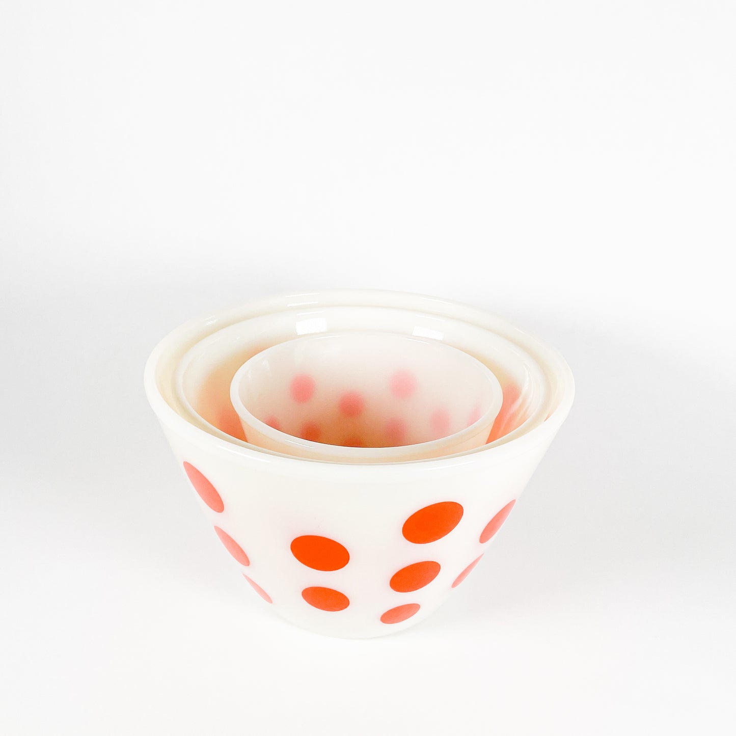 Fire King red polka dot mixing bowl set