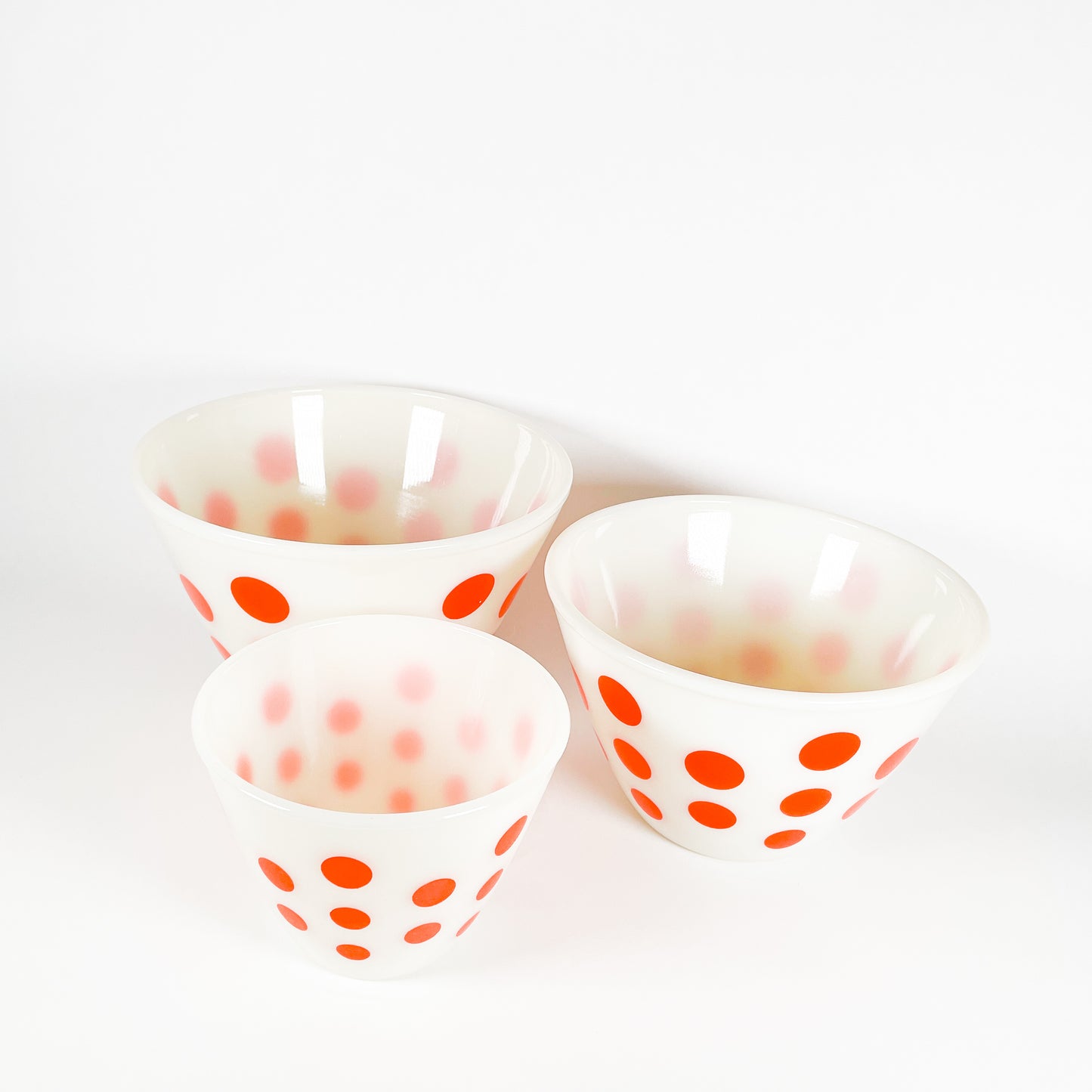 Fire King red polka dot mixing bowl set