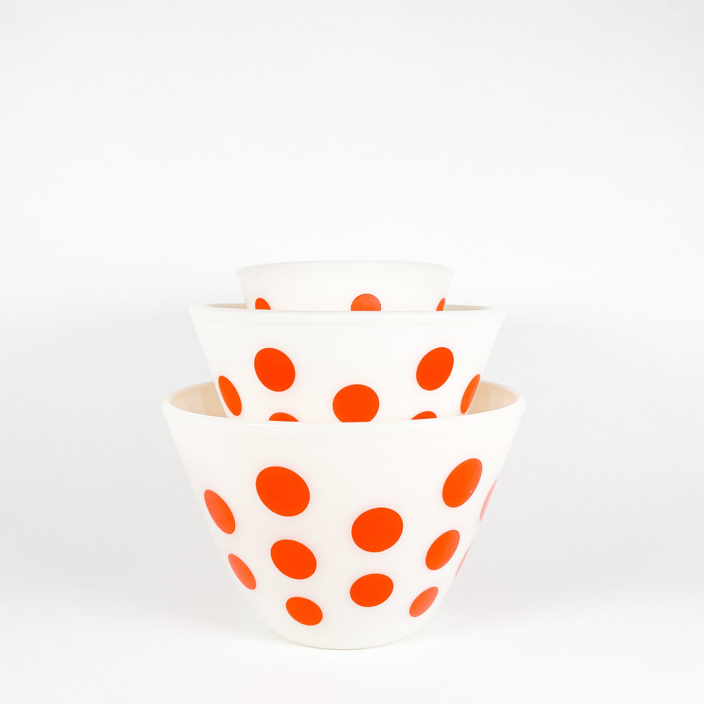 Fire King red polka dot mixing bowl set