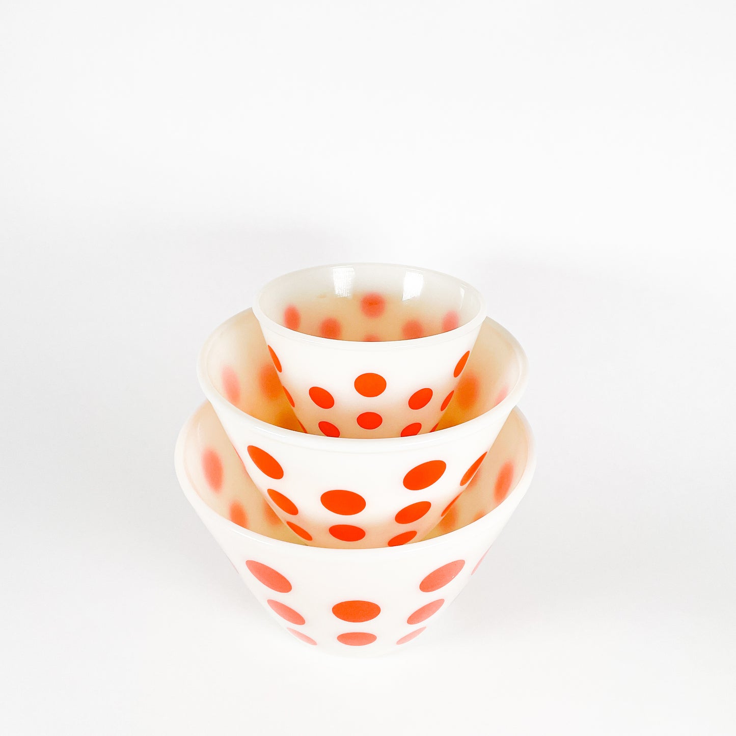 Fire King red polka dot mixing bowl set