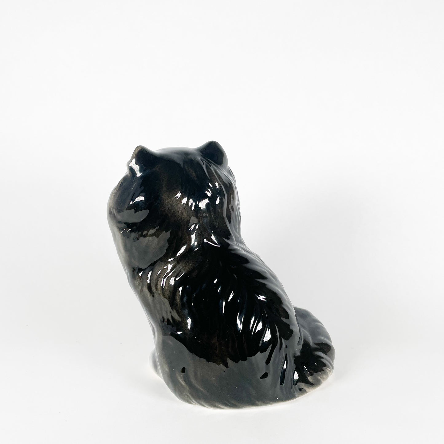 Black and white ceramic fluffy cat