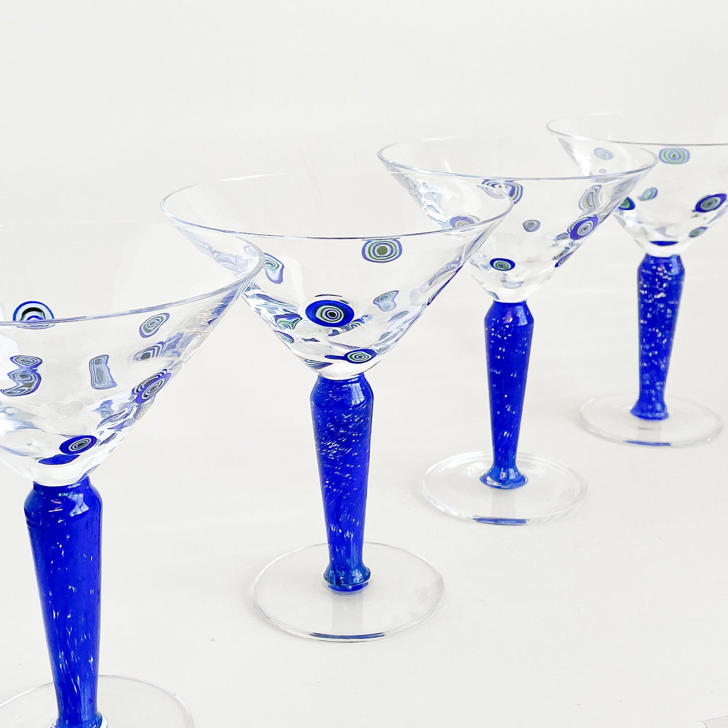 Blue millefiori martini glasses