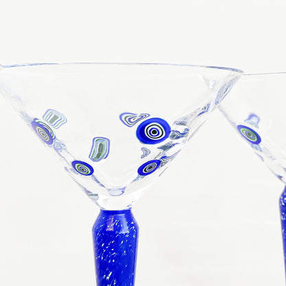 Blue millefiori martini glasses