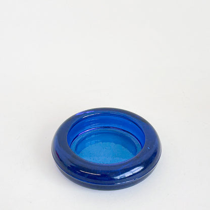 Coupelle/Bougeoir en verre bleu cobalt