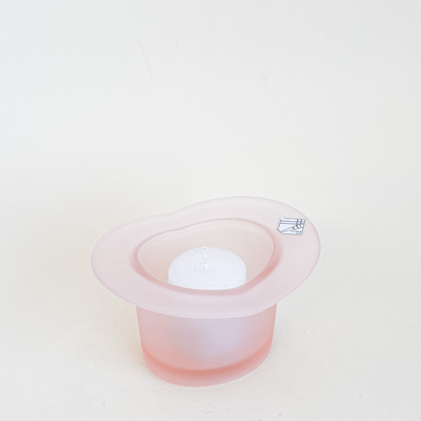 Pink glass hat candle holder