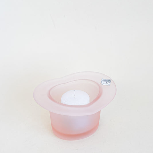 Bougeoir/vide-poche chapeau en verre rose