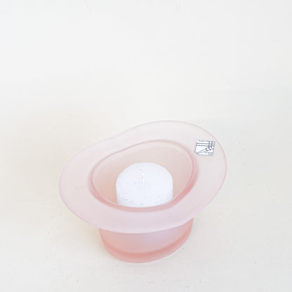 Bougeoir/vide-poche chapeau en verre rose