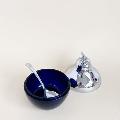 Sucrier poire en verre cobalt et métal