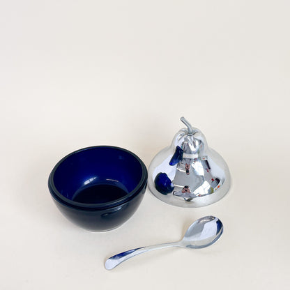 Sucrier poire en verre cobalt et métal