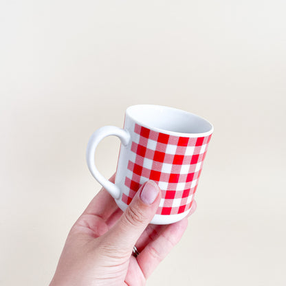 Red gingham mug