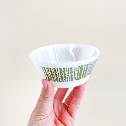 Trio of white and green Fire-King bowls