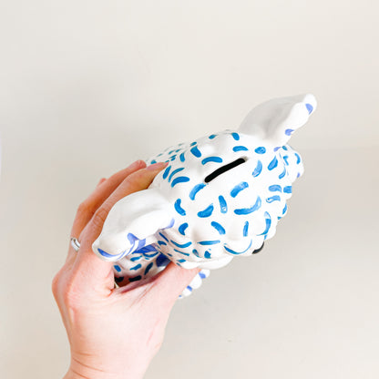 White and blue sheep piggy bank