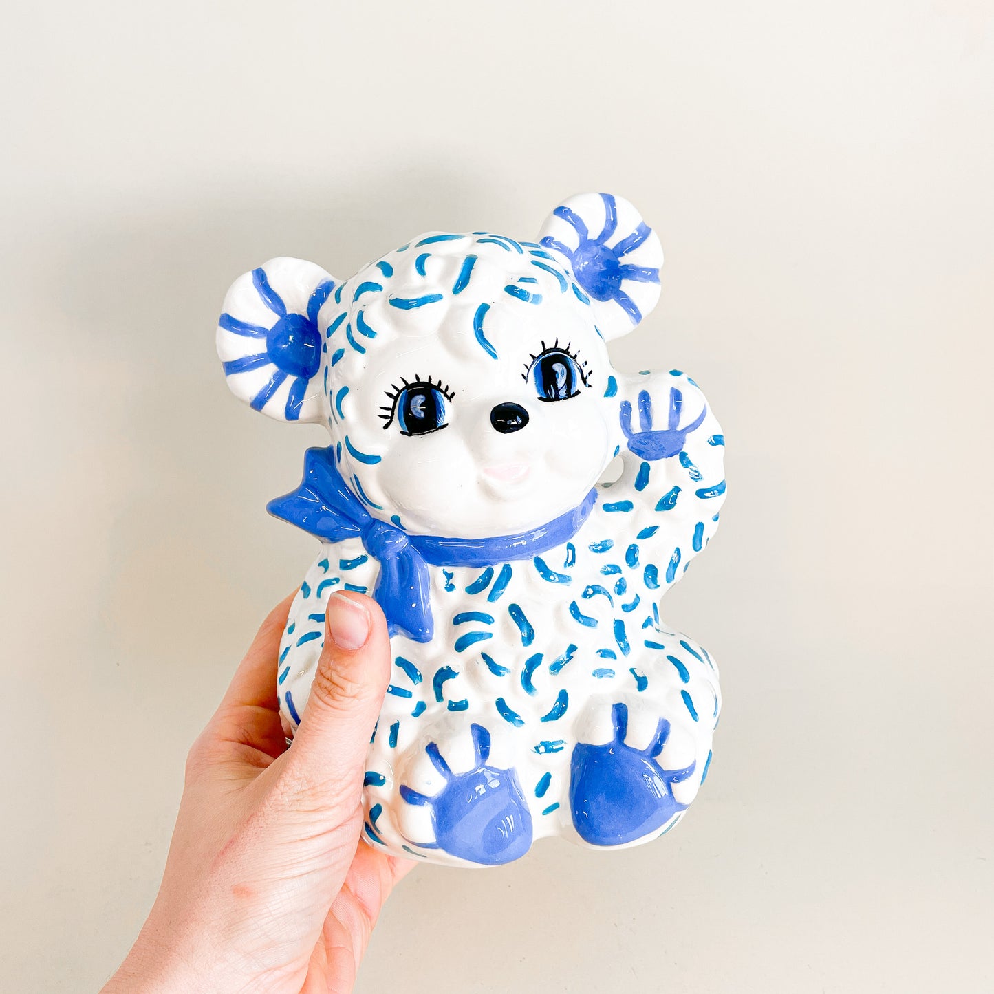 White and blue sheep piggy bank