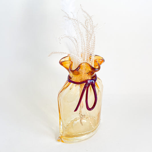 Amber blown glass bag/vase