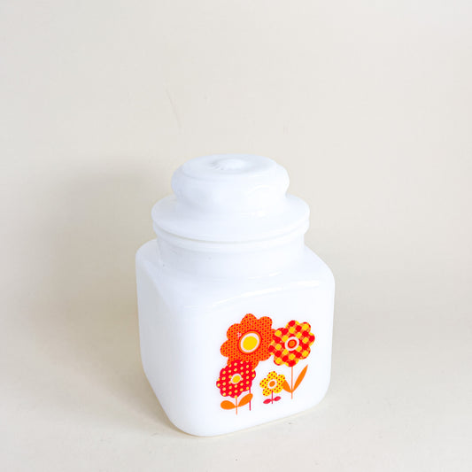 Fowered milk glass canister