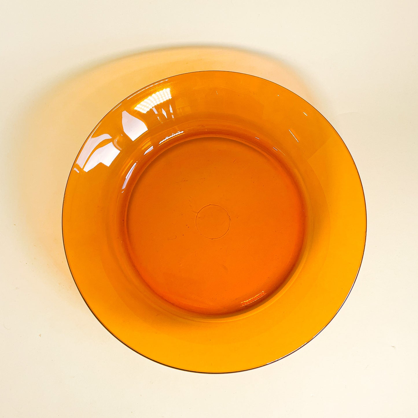 Large amber Duralex deep plate