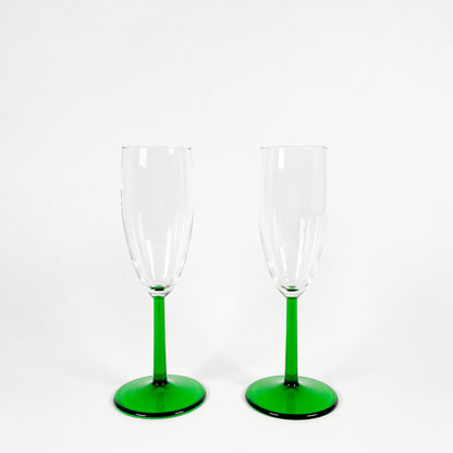 Green champagne flutes duo