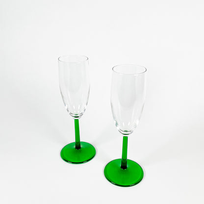 Green champagne flutes duo