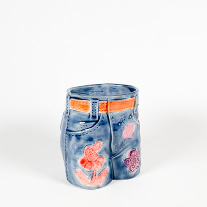 Floral jeans ceramic pot