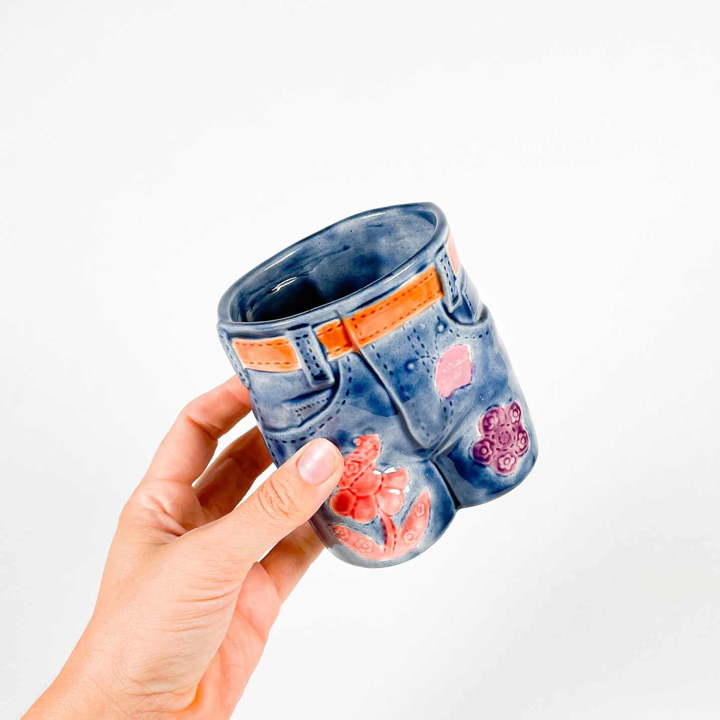 Floral jeans ceramic pot