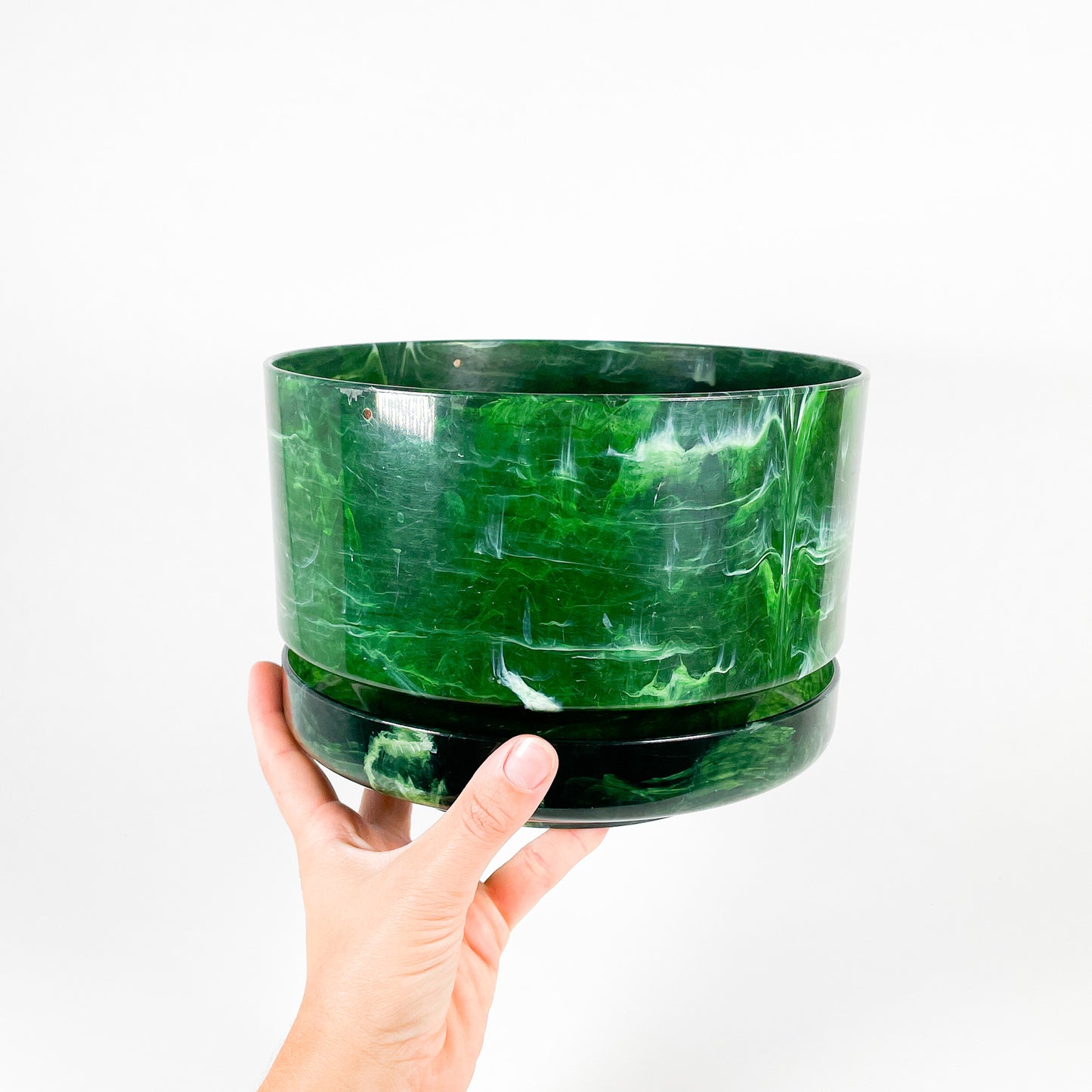 Large plastic marbled green planter