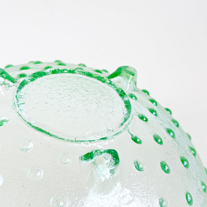 Green hobnail footed glass bowl