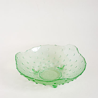 Green hobnail footed glass bowl