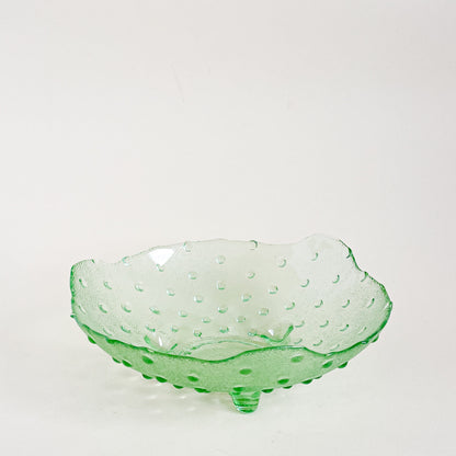 Green hobnail footed glass bowl