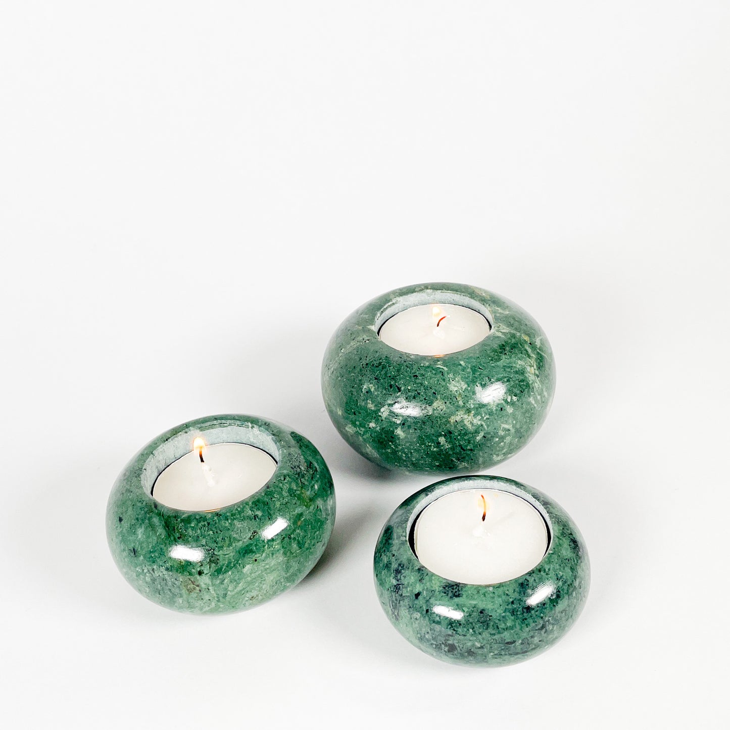 Trio bougeoirs en marbre vert