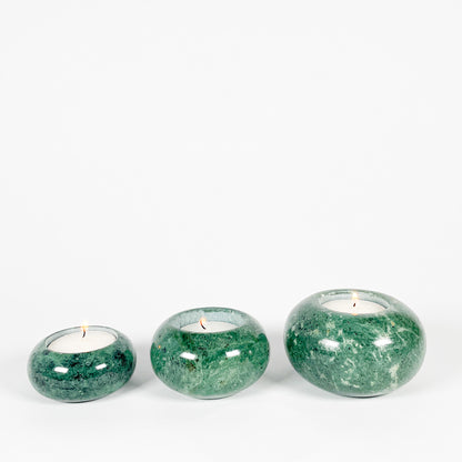 Trio bougeoirs en marbre vert