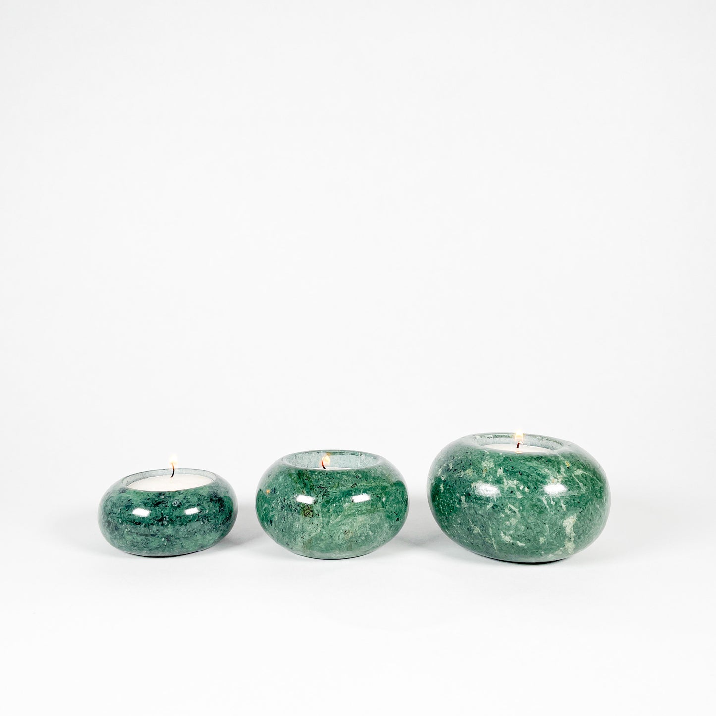 Trio bougeoirs en marbre vert