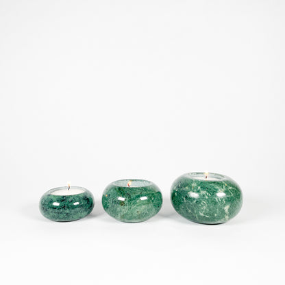 Trio bougeoirs en marbre vert